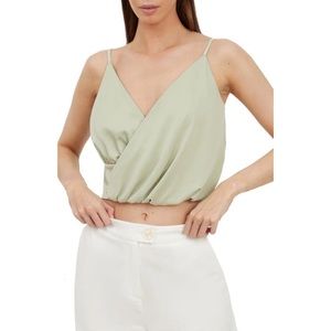 4th & Reckless Mint Rosaria Silky Surplice Crop Camisole, M